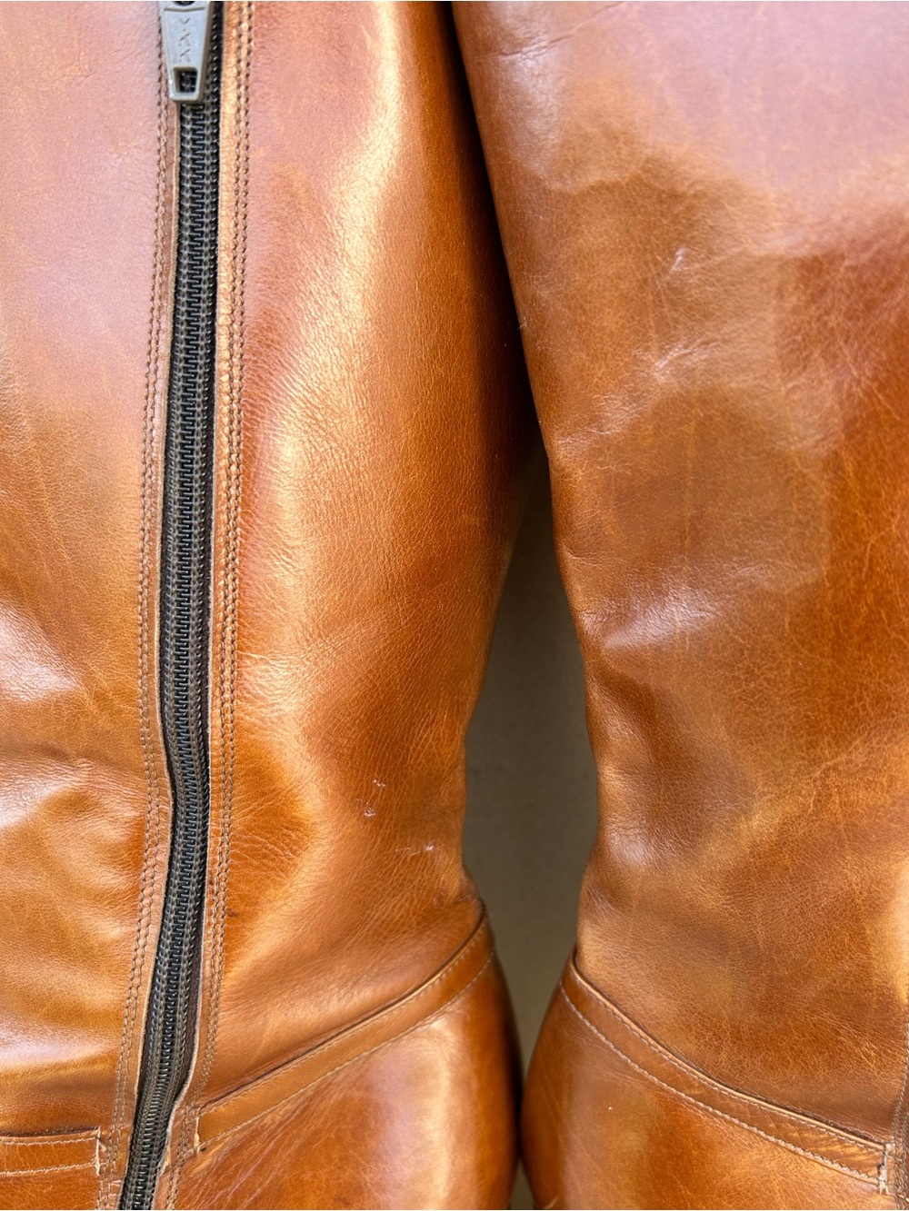 Vintage Ferragamo Leather Heeled Boots 10M Mid Calf Zip Up Classic Gold Upcycled - Picture 11 of 14